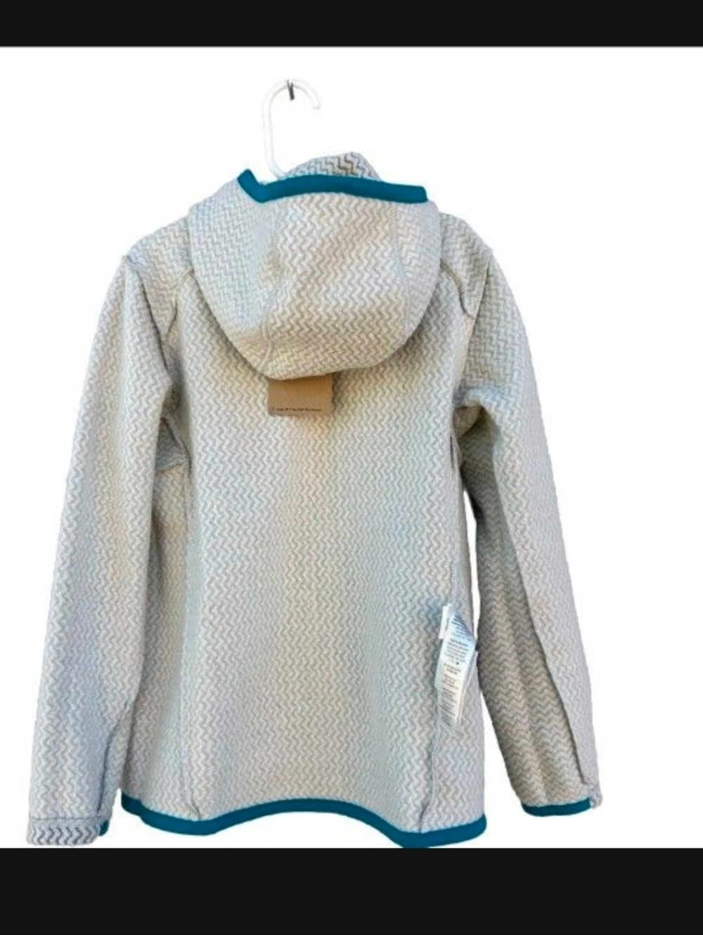 Patagonia Kids Hooded Puffer Jacket in White with Teal Accents Medium - Picture 4 of 6